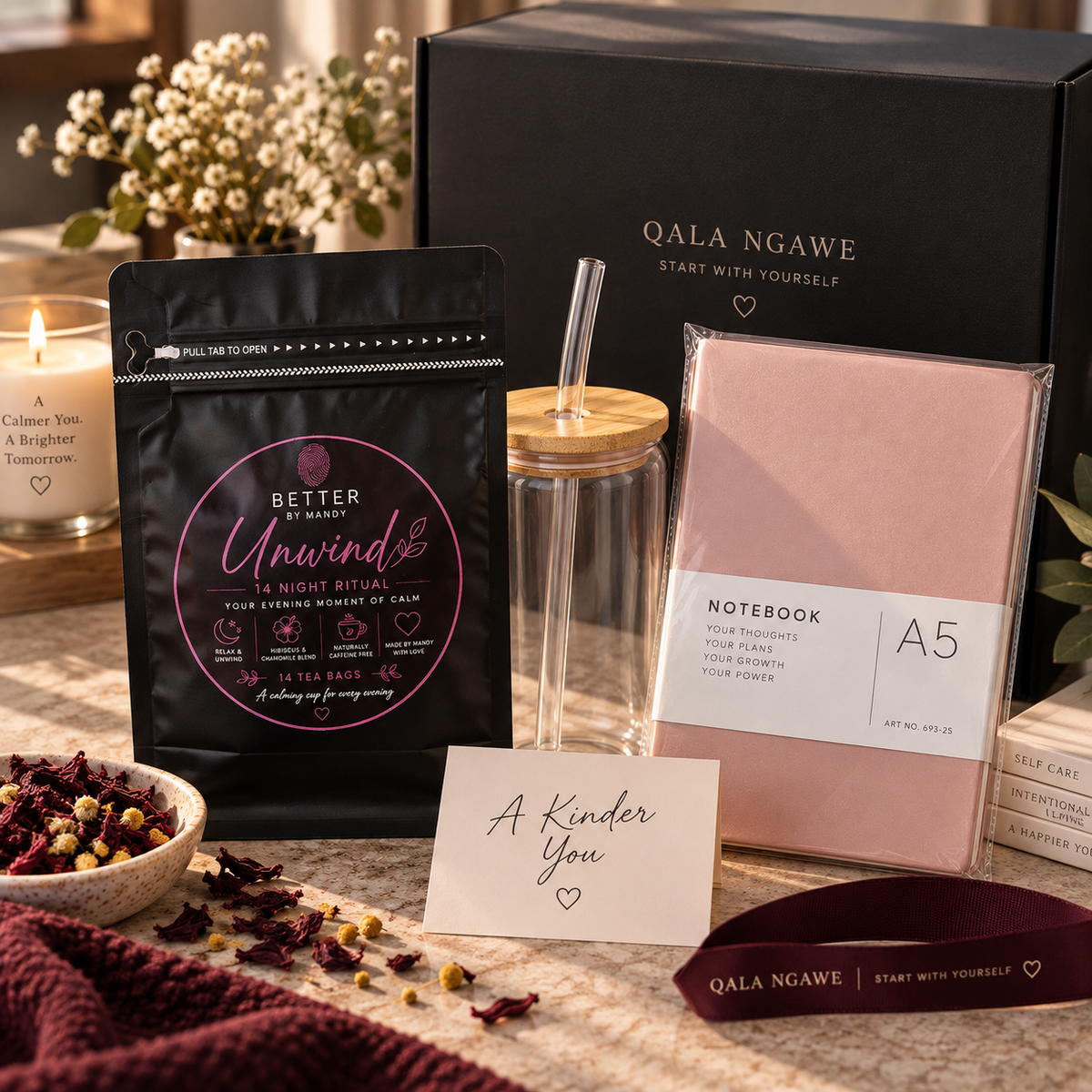 Unwind Bundle | Tea, Journal & Glass Tumbler