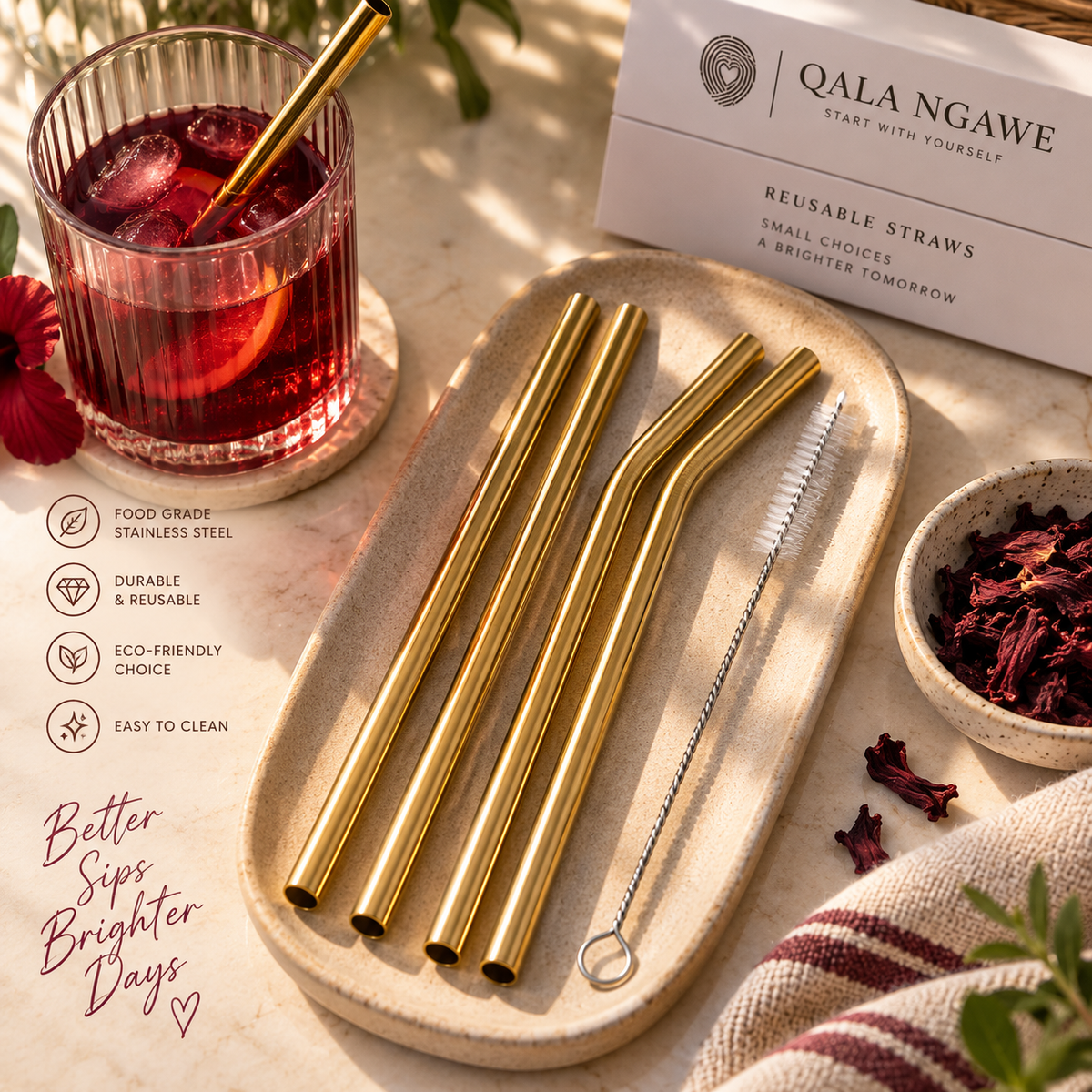 Unwind Gold Reusable Straws – 4 Pack